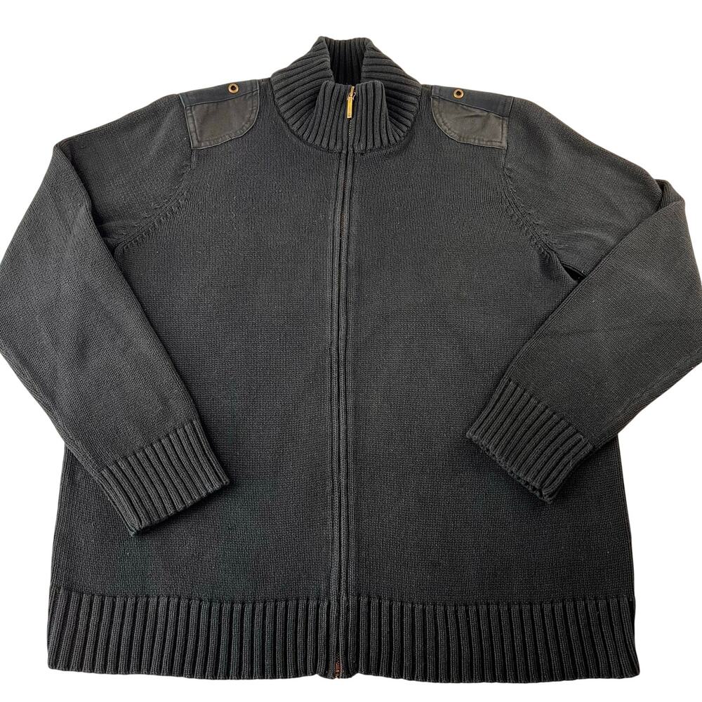 Lauren Ralph Lauren Black Combat Sweater Full Zip Women's size 1X Cotton Knit